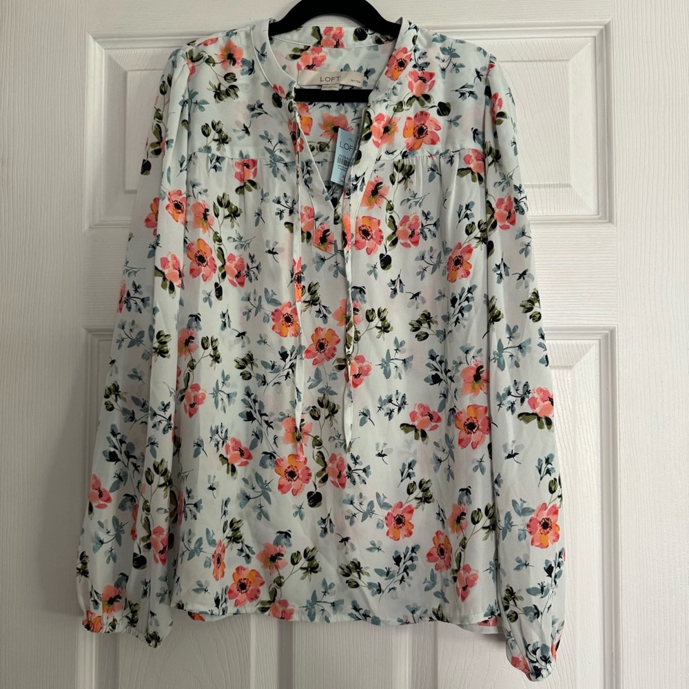 LOFT V neck Floral Long Sleeve Blouse
